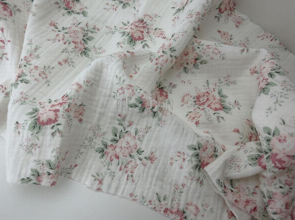 Муслін двошаровий - Квіти букети ніжні на молочному M 5056 C2