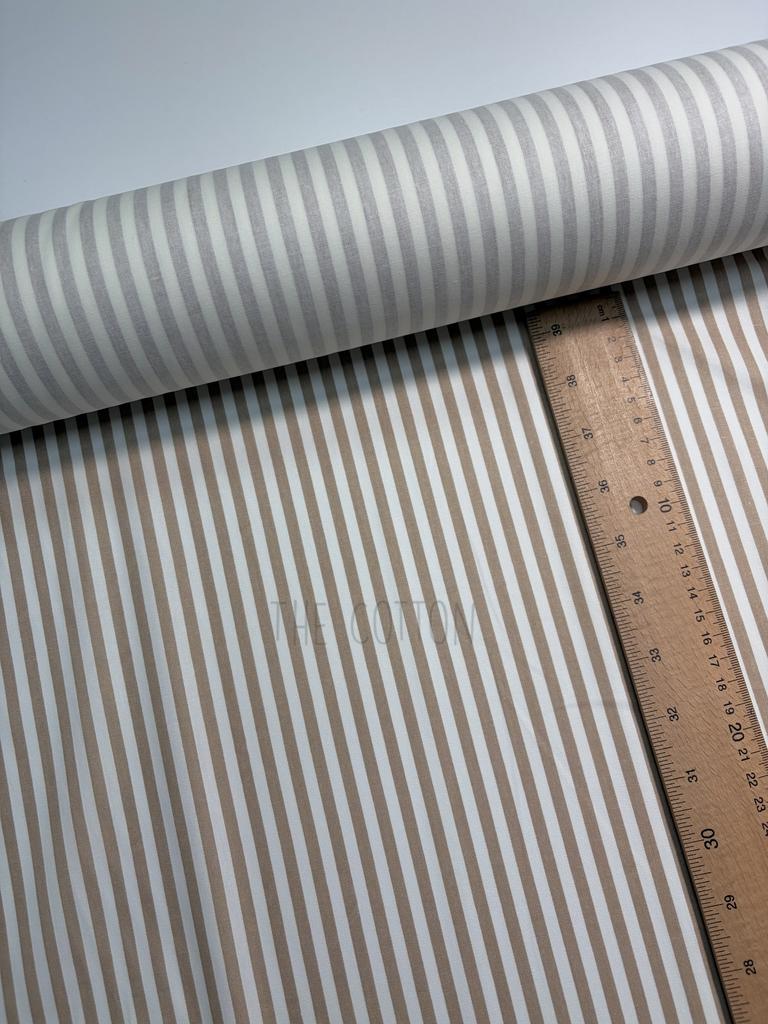 Бавовна Сатин - геометричний смужка коричнева на молочному SP 1171