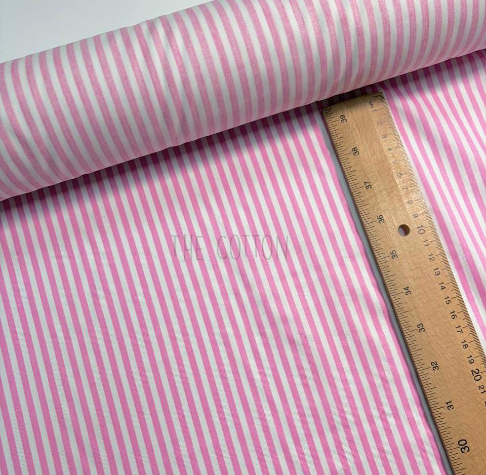 Бавовна Сатин - смужка рожева (0.5 см) на молочному SP 1243