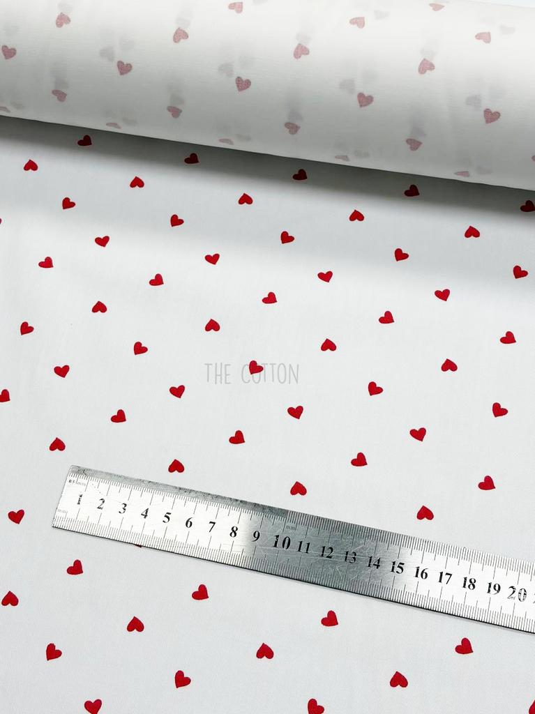 Бавовна Сатин - Принт на молочному love  сердечка червоні SP 1283