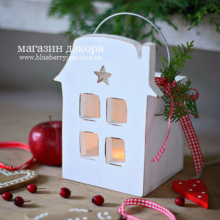 Підвічник дерев'яний "Будиночок" 16см білий DreamWood