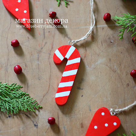 Підвіска ялинкова дерев'яна "Льодяник червоний" DreamWood