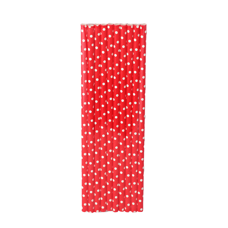 Трубочки бумажные красные в горошек 10шт.