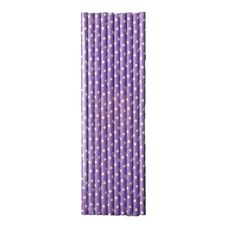 Трубочки бумажные сиреневые в горошек 10шт.
