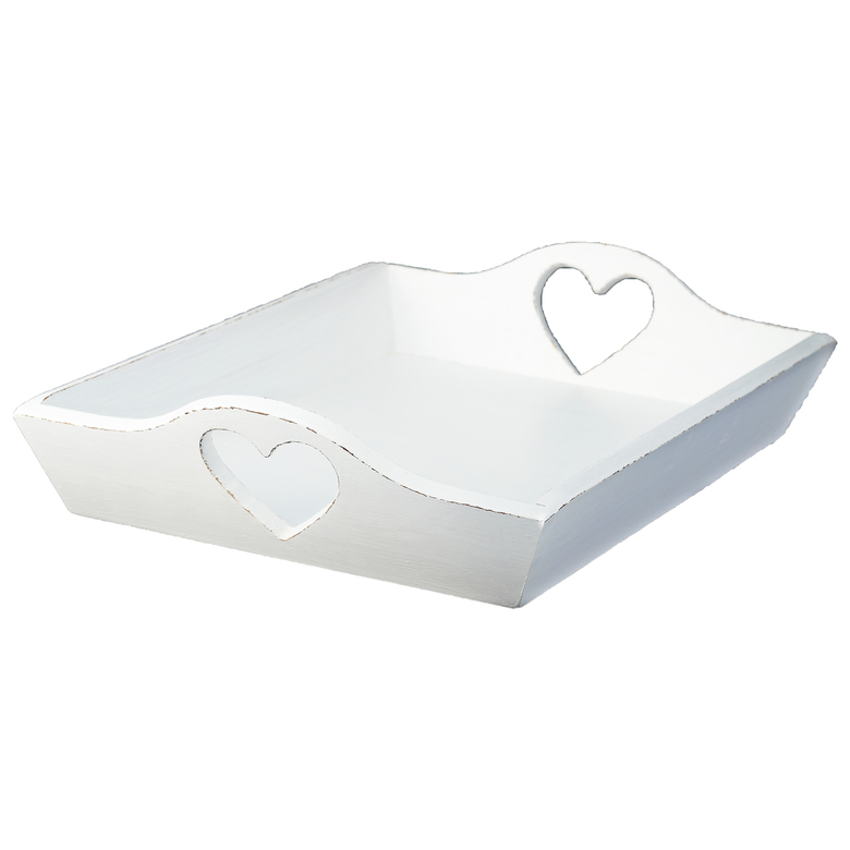 Піднос дерев'яний з сердечками білий великий 40см DreamWood