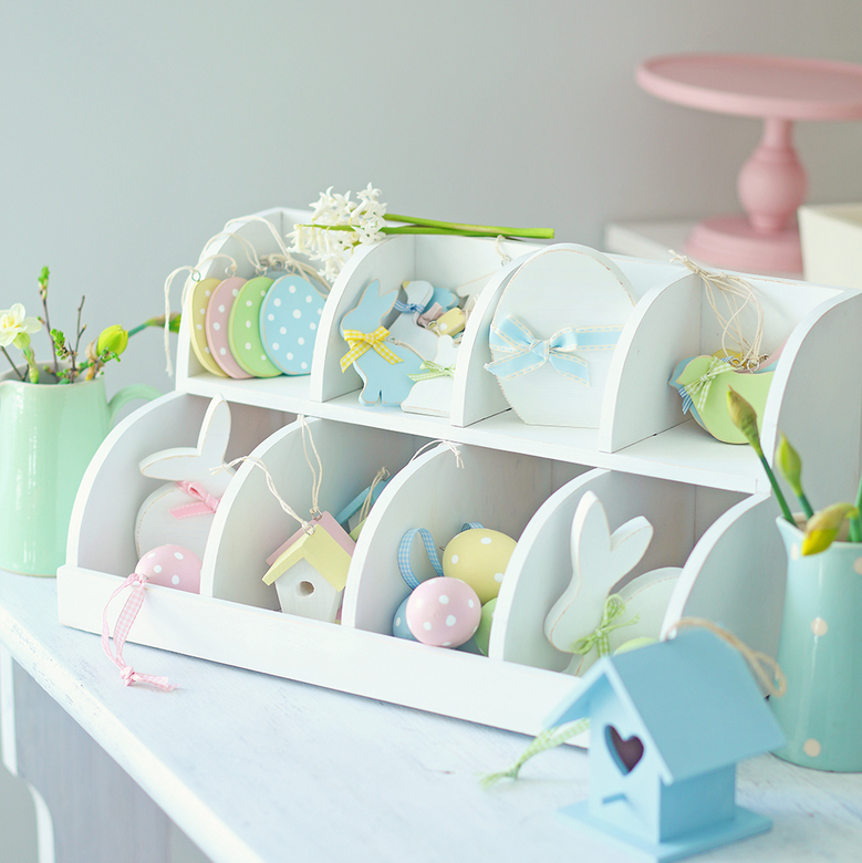 Підвіска дерев'яна "Яйце пасхальне" голубе в горох 7см DreamWood