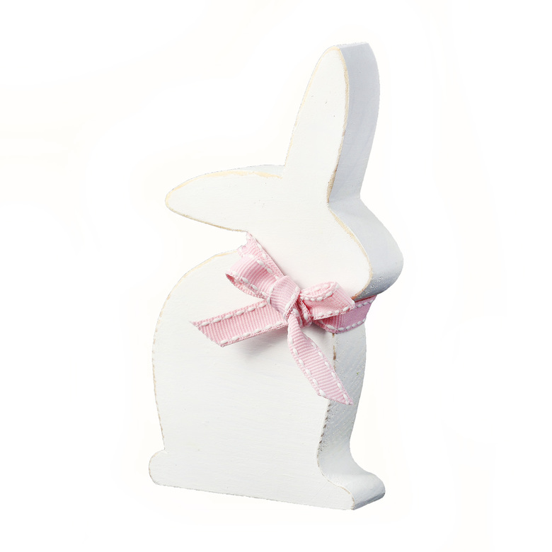 Фігурка дерев'яна "Зайчик" з рожевою стрічкою 13см DreamWood