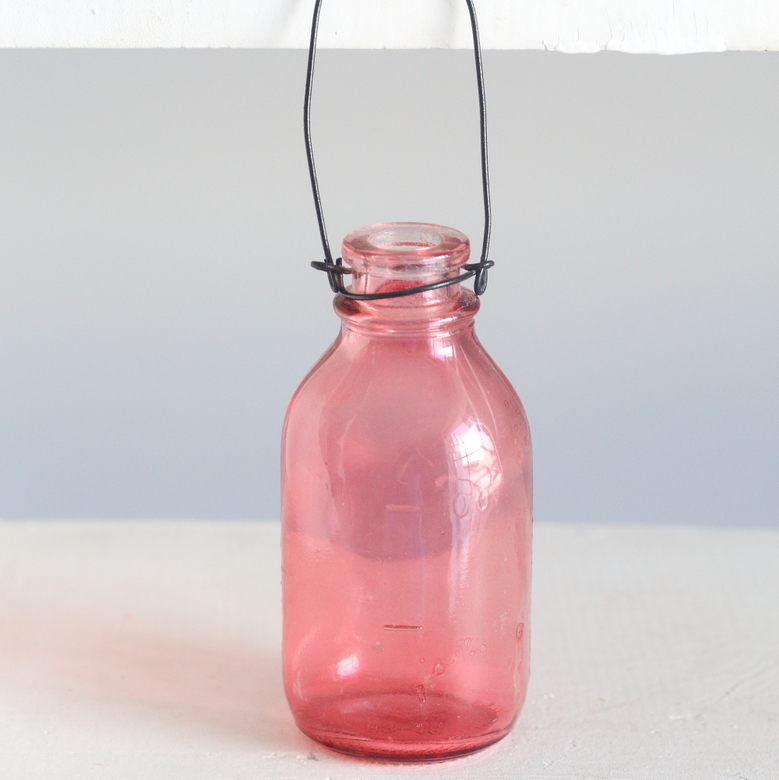 Бутылочка/вазочка стеклянная розовая 11см