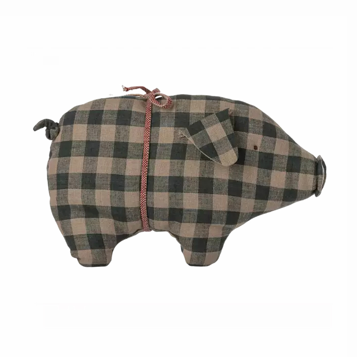 Іграшка текстильна "Свинка" зелена в клітинку 25см Maileg