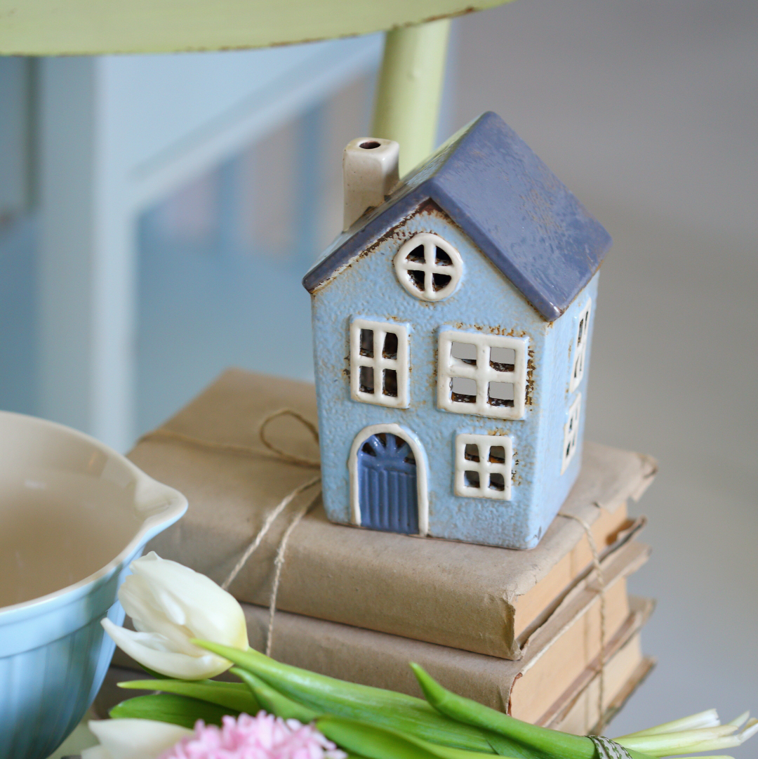 Підсвічник керамічний "Будиночок" голубий 16см Canea