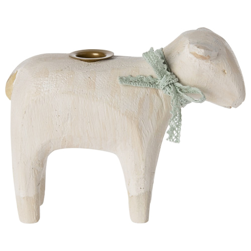 Підсвічник дерев'яний 8см Ягнятко для тонкої свічки 1см Maileg