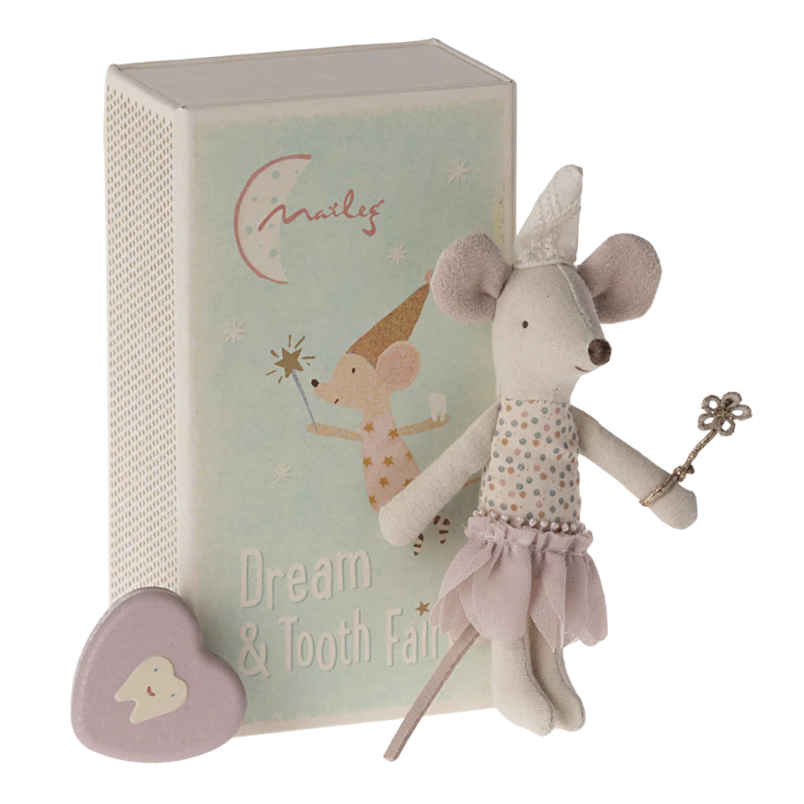 Мишка Зубна Фея дівчинка у коробці з постіллю+шкатулка для першого зубчика Maileg