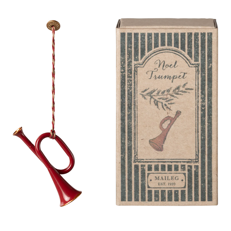 Підвіска ялинкова металева "Труба" 7,5см червона у коробці Maileg