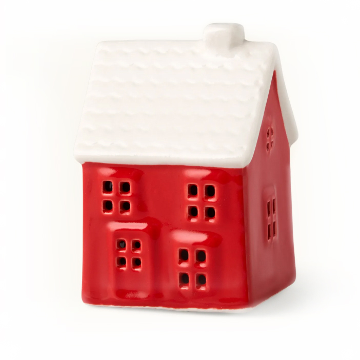 Підсвічник керамічний "Будиночок" червоний 9см з лампами LED Sostrene Grene