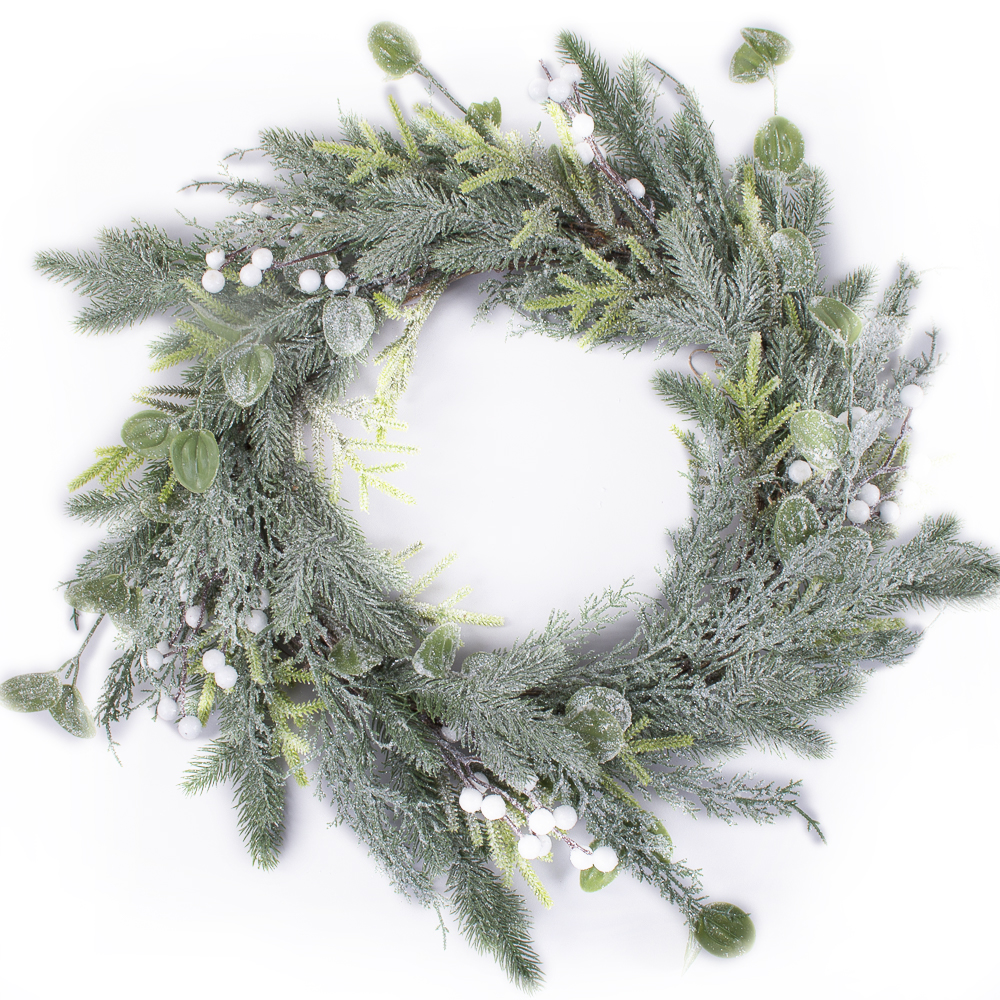 Віночок новорічний 56см з білими ягодами Canea