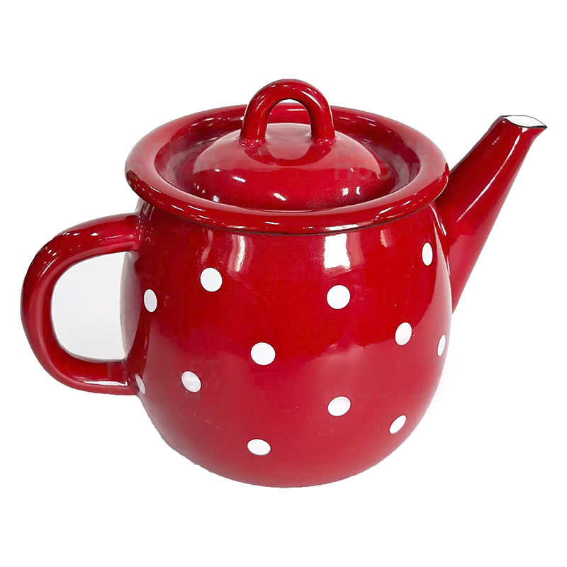 Чайник 1л емальований червоний в дрібний горошок