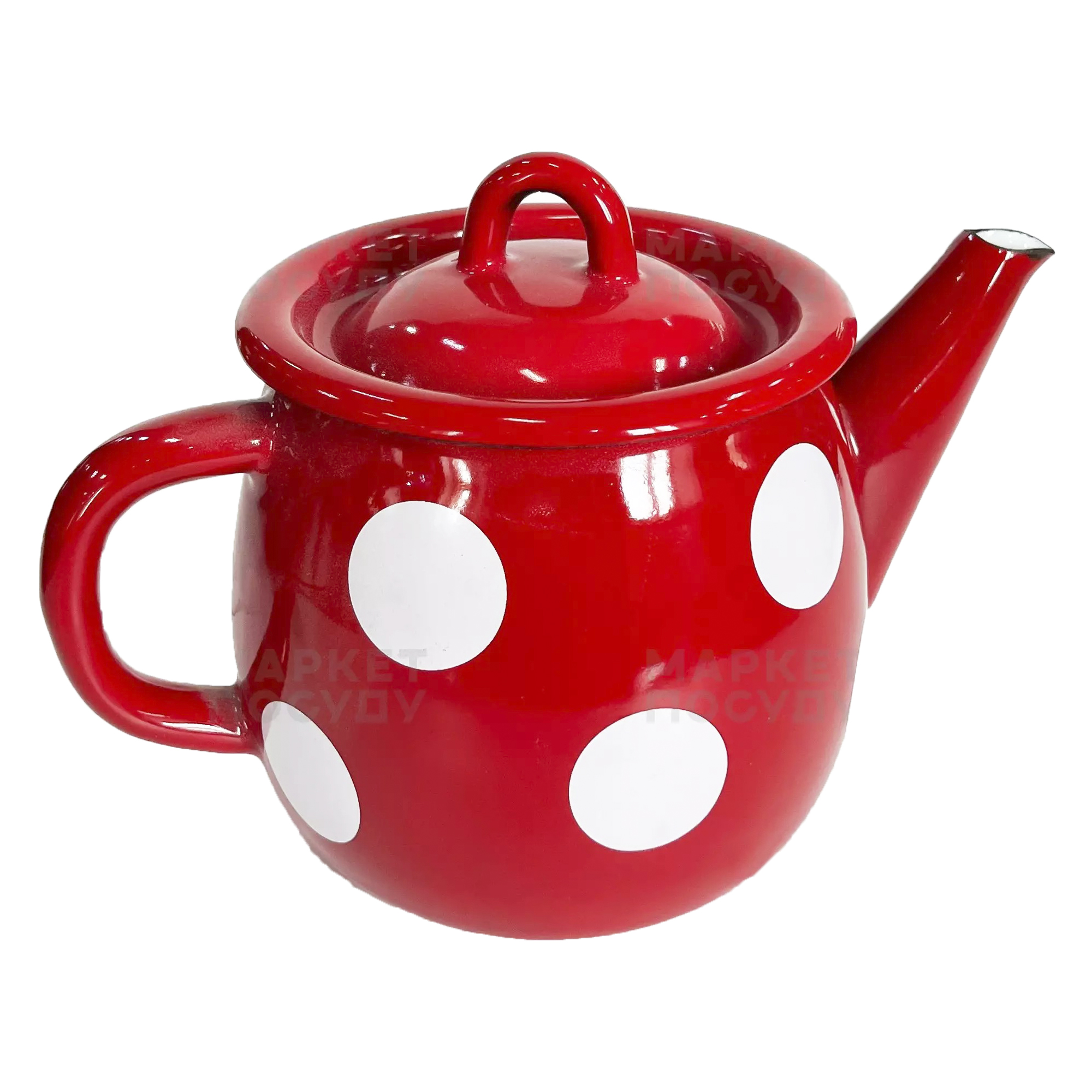 Чайник 1л емальований червоний в горох