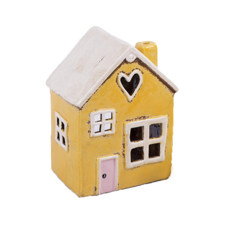 Підсвічник керамічний "Будиночок" жовтий з сердечком 18см Canea