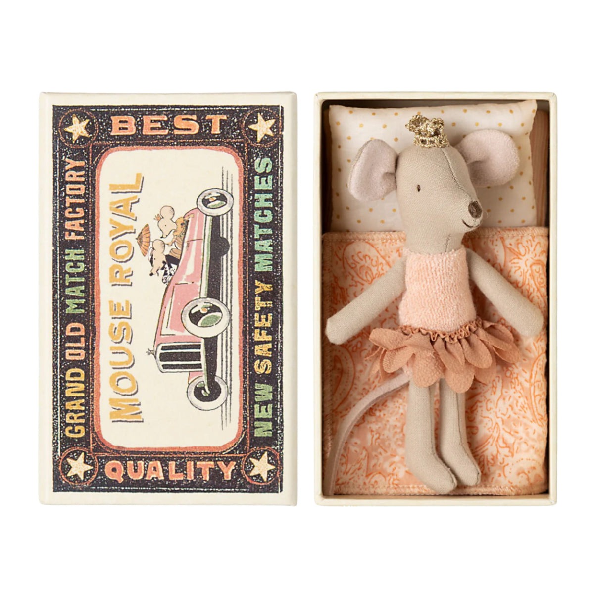 Мишка Принцеса у персиковому 11см у коробці з постіллю Maileg