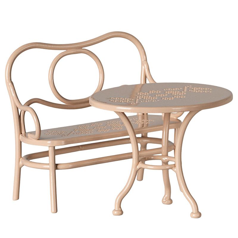 Набір кавовий столик з лавкою пудровий 9см великий Maileg