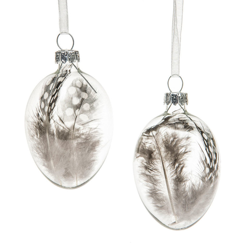 Набір 6шт скляних підвісок 6см "Яйце з пір'їнкою" Canea