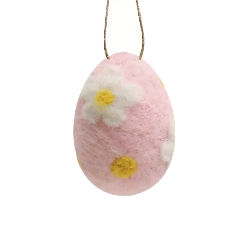 Підвіска із вовни "Яйце пасхальне" 6см рожеве в квіточку