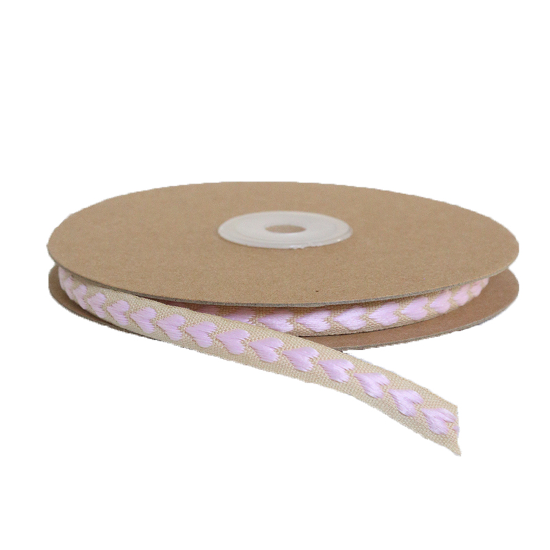 Стрічка 1см рожева в сердечка 10м