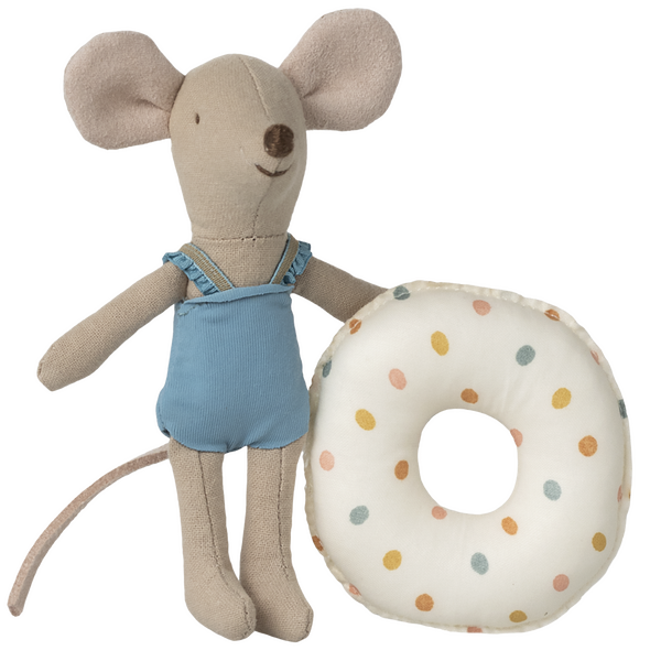 Мишка пляжна 10см в голубому з надувним колом Maileg