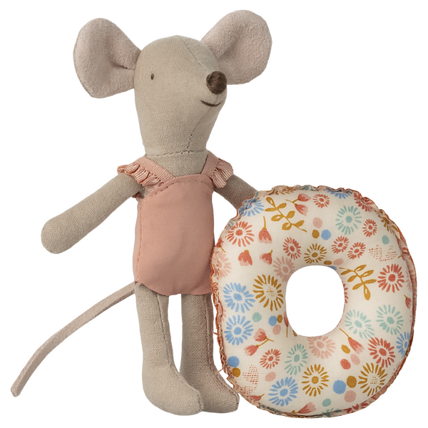 Мишка пляжна 10см в рожевому з надувним колом Maileg