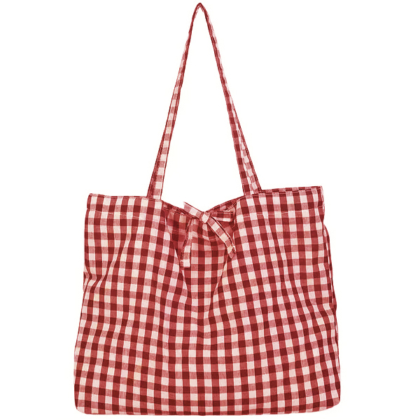 Сумка-шопер бавовняна 42см червона в клітинку Canea