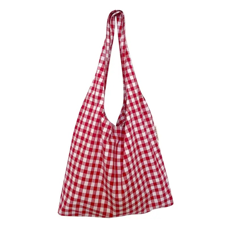 Сумка-шопер 32см бавовняна червона в клітинку Canea