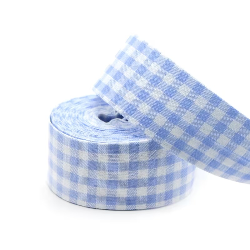 Стрічка 3см бавовняна у клітинку голуба 1м Canea