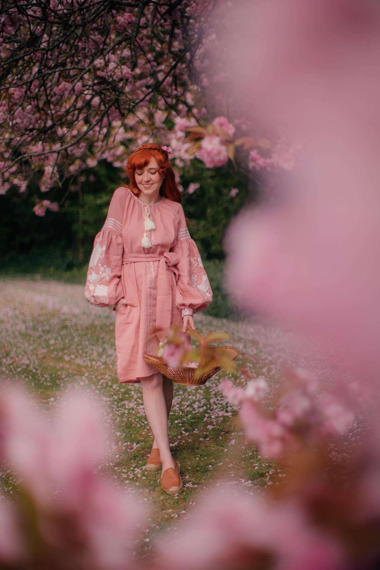 ROBE CORAIL  BRODEE EN LIN REBECCA