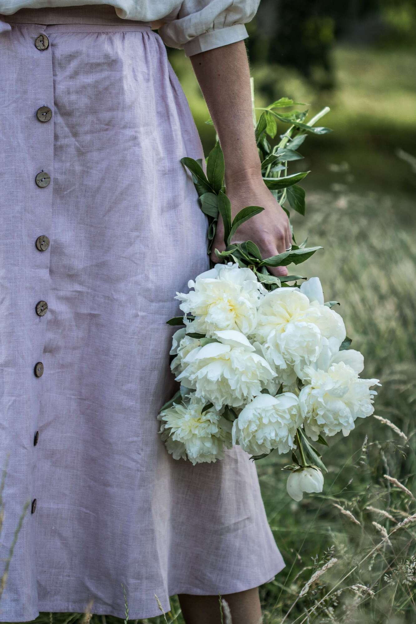 JUPE EN LIN ARIA TAILLE HAUTE ROSE POUDRE