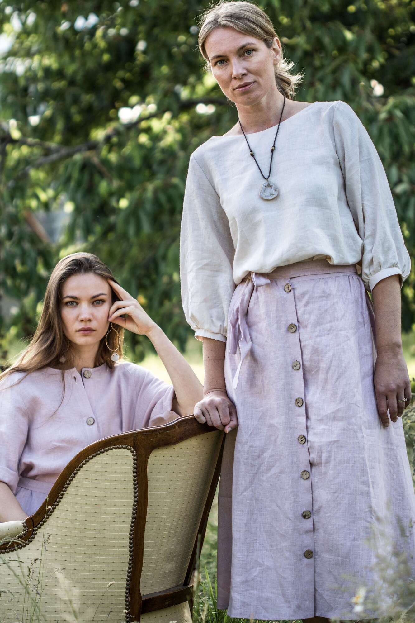 JUPE EN LIN ARIA TAILLE HAUTE ROSE POUDRE