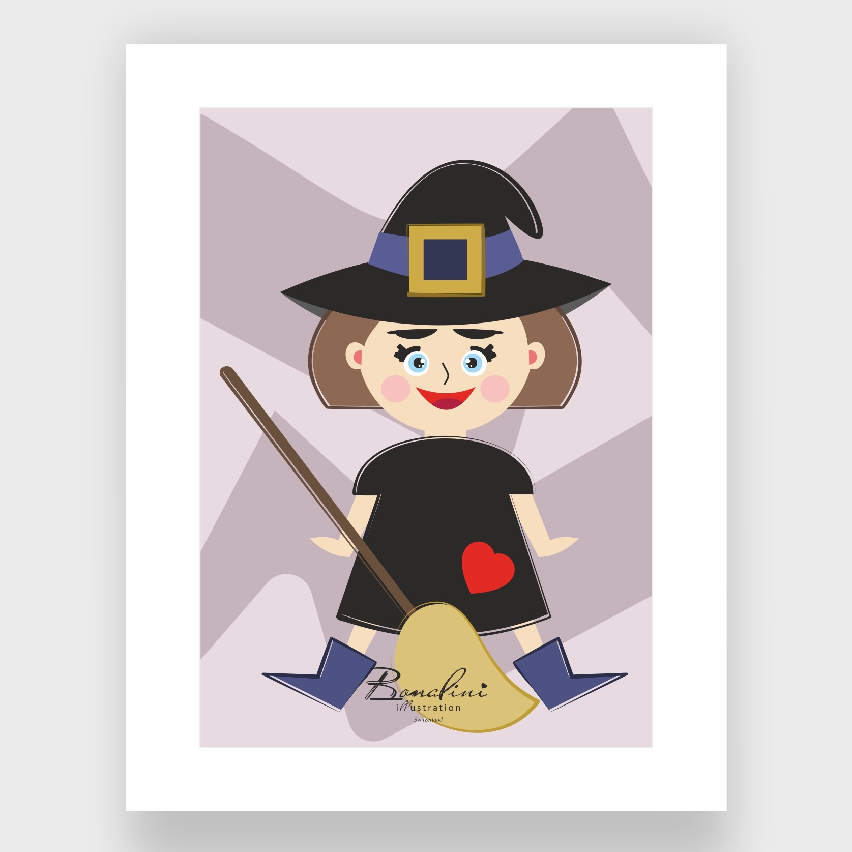 Hazel The Little Witch cute Halloween wall art poster for kids room
