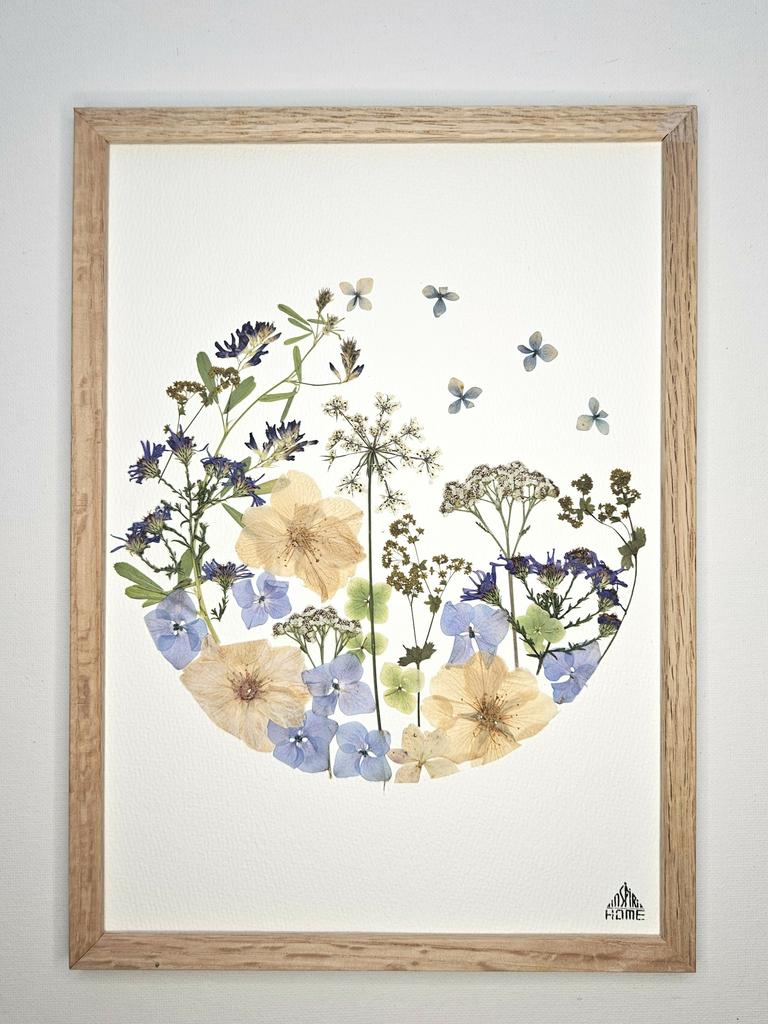 herbier géometrique en rond jardin fleuri fleurs pressées de Bretagne fait main artisanat français Rennes Inspirihome