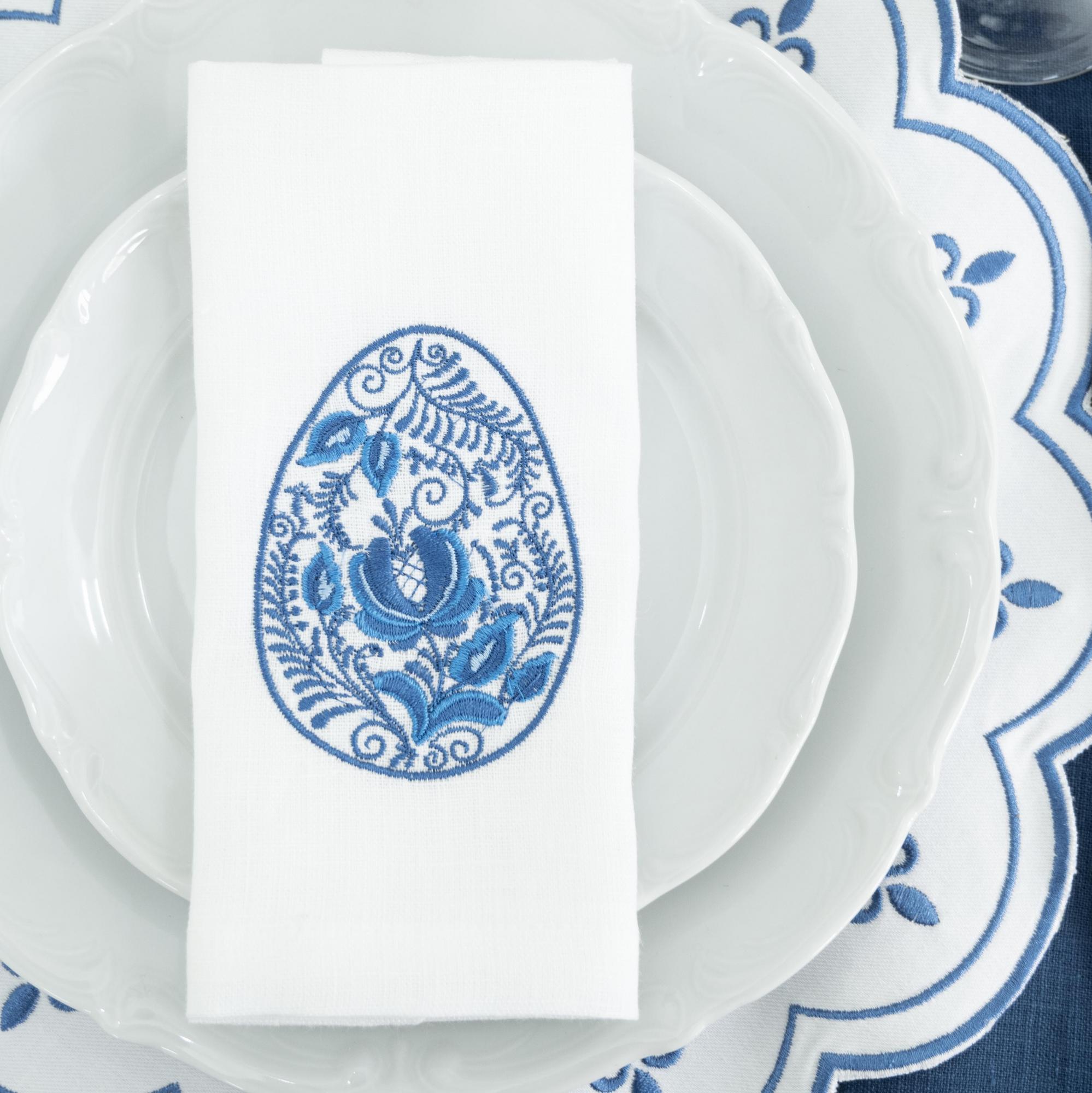 Комплект салфеток оттенок Белый  с вышивкой Гжель