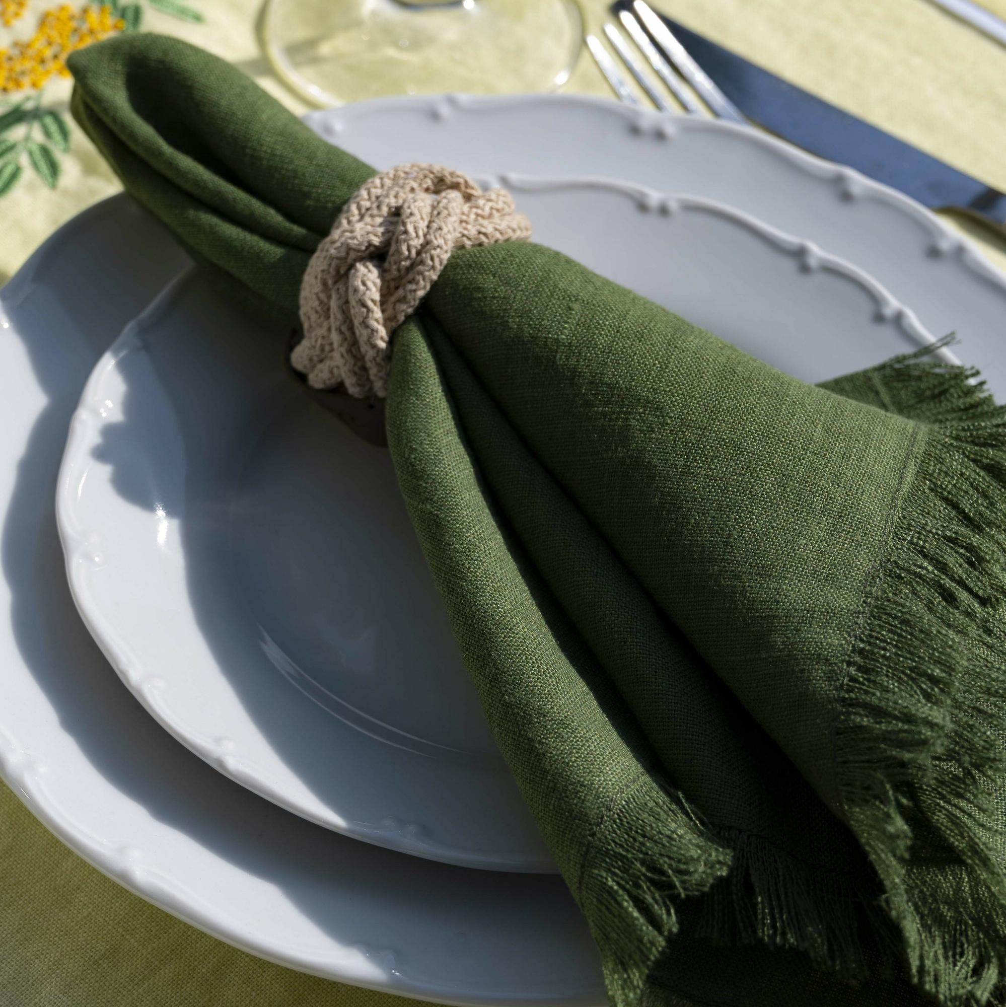 Комплект салфеток оттенок Мох с бахромой