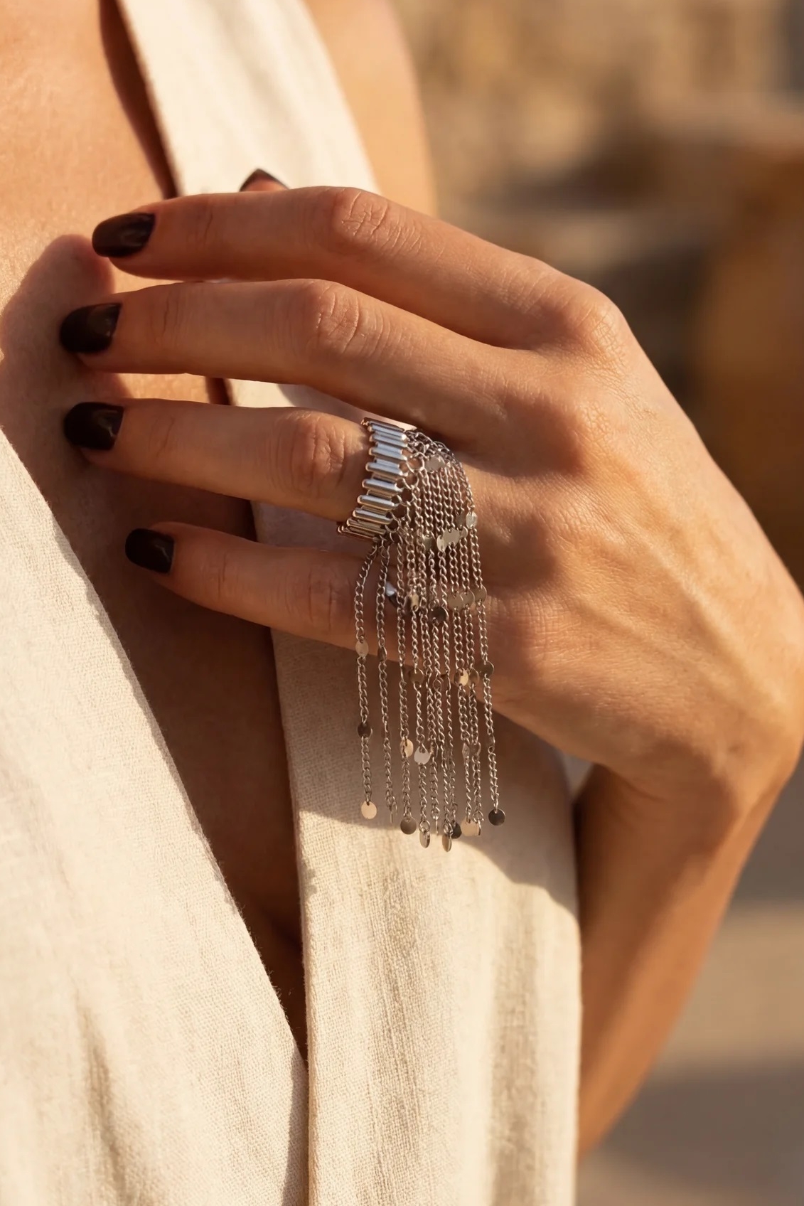 Anello Silver Rain con catene sottili in acciaio