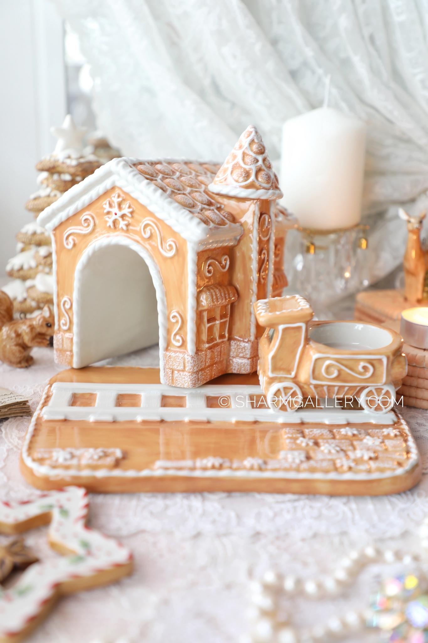 "Пряничный домик подсвечник с паровозиком" Winter Bakery decoration фарфор Villeroy and Boch Германия