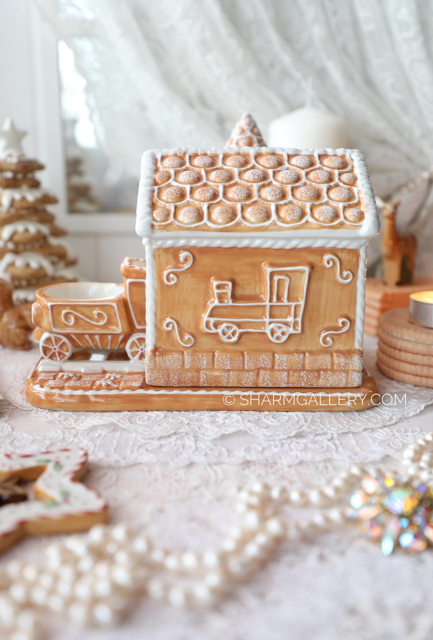 "Пряничный домик подсвечник с паровозиком" Winter Bakery decoration фарфор Villeroy and Boch Германия