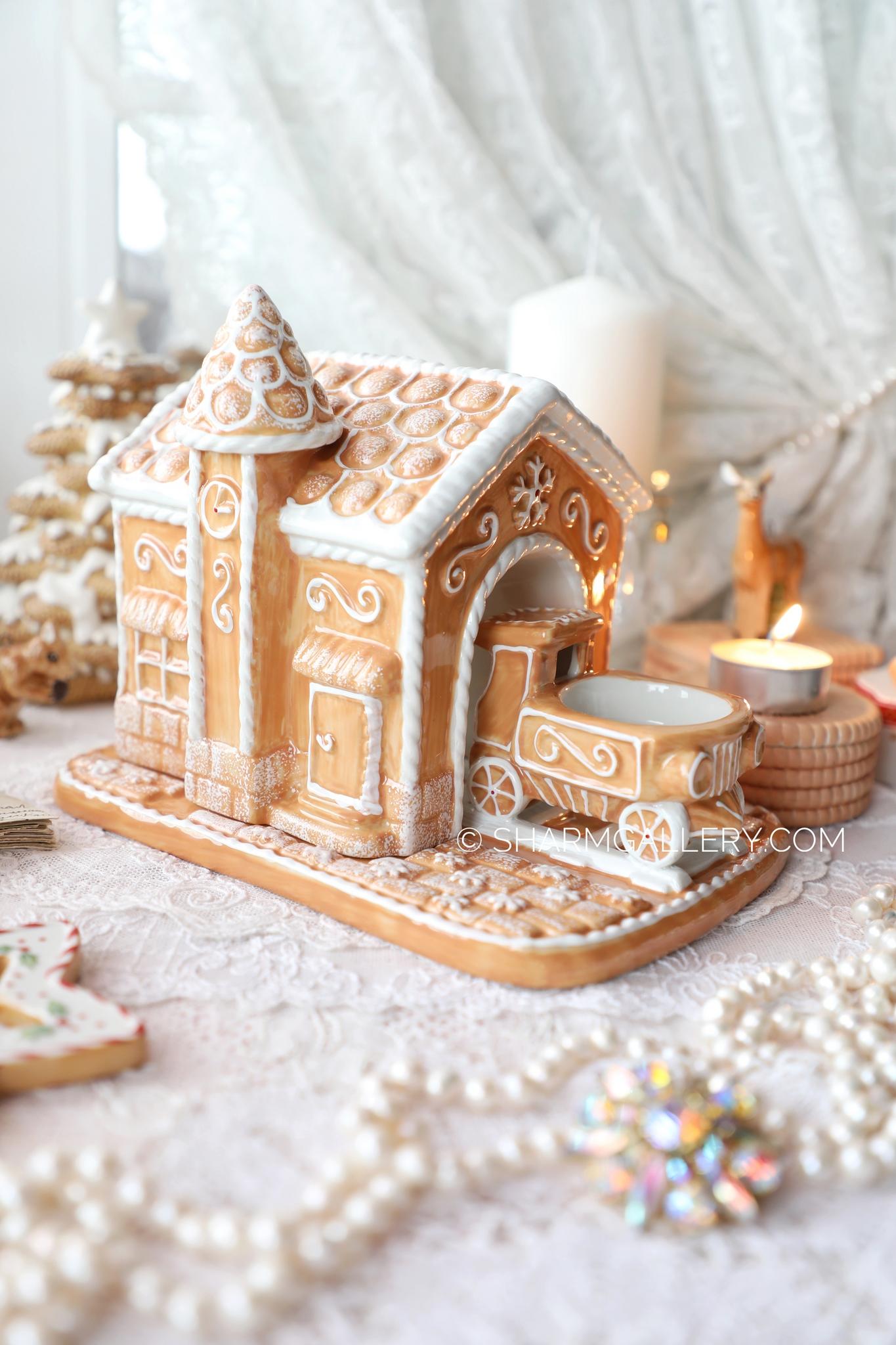 "Пряничный домик подсвечник с паровозиком" Winter Bakery decoration фарфор Villeroy and Boch Германия