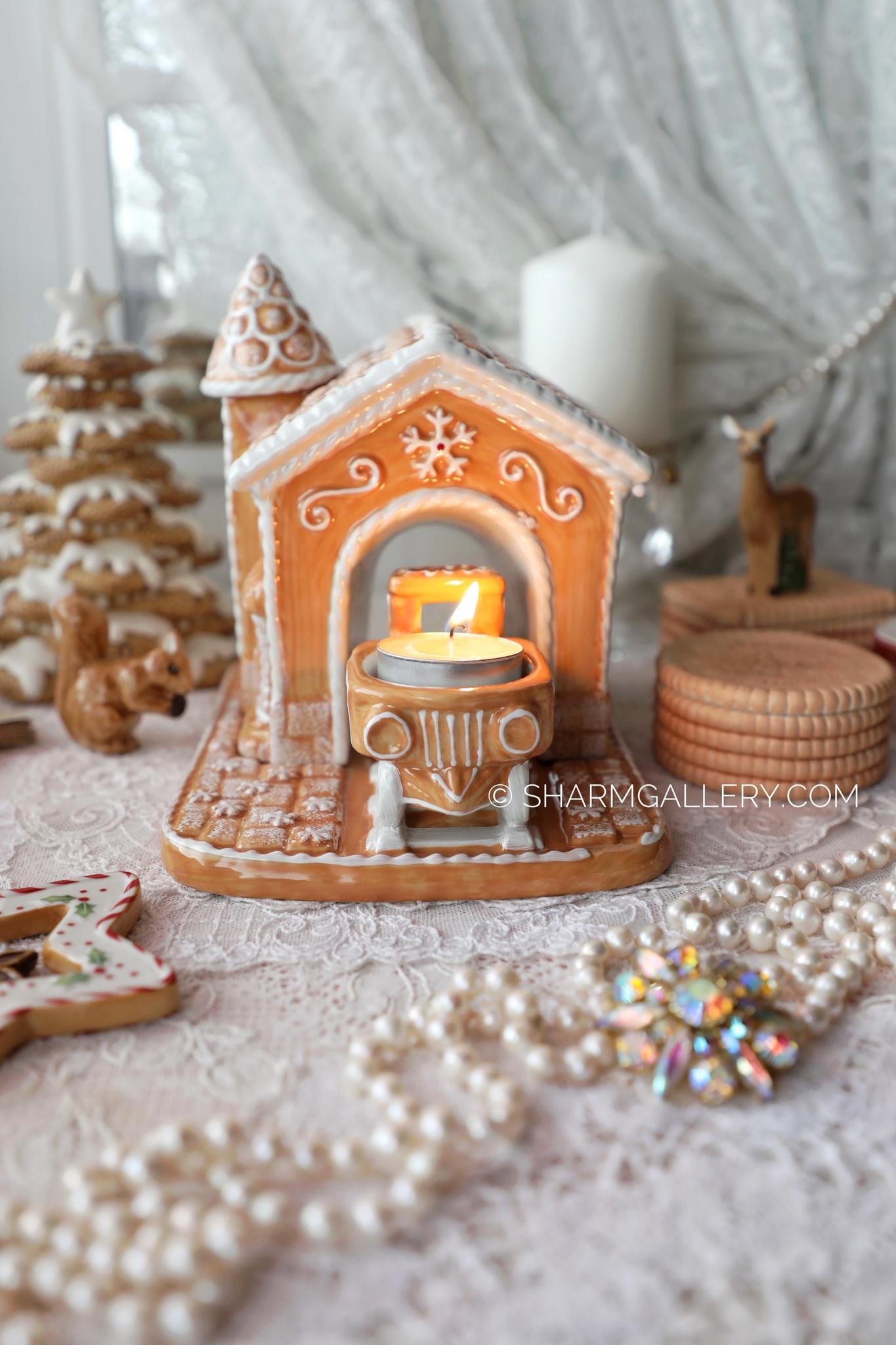 "Пряничный домик подсвечник с паровозиком" Winter Bakery decoration фарфор Villeroy and Boch Германия