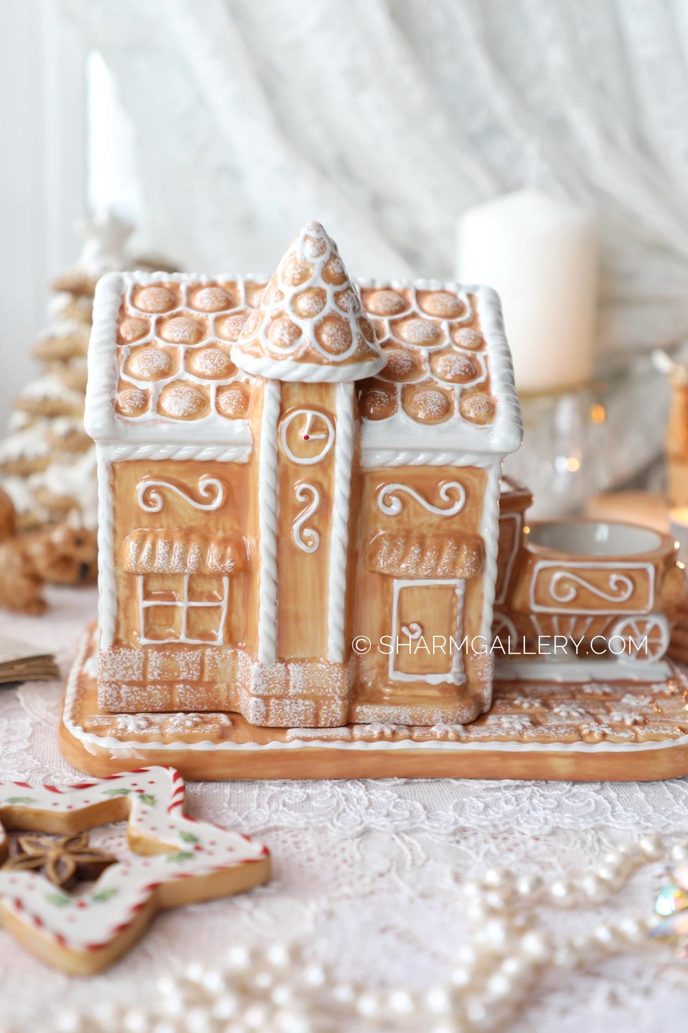 "Пряничный домик подсвечник с паровозиком" Winter Bakery decoration фарфор Villeroy and Boch Германия