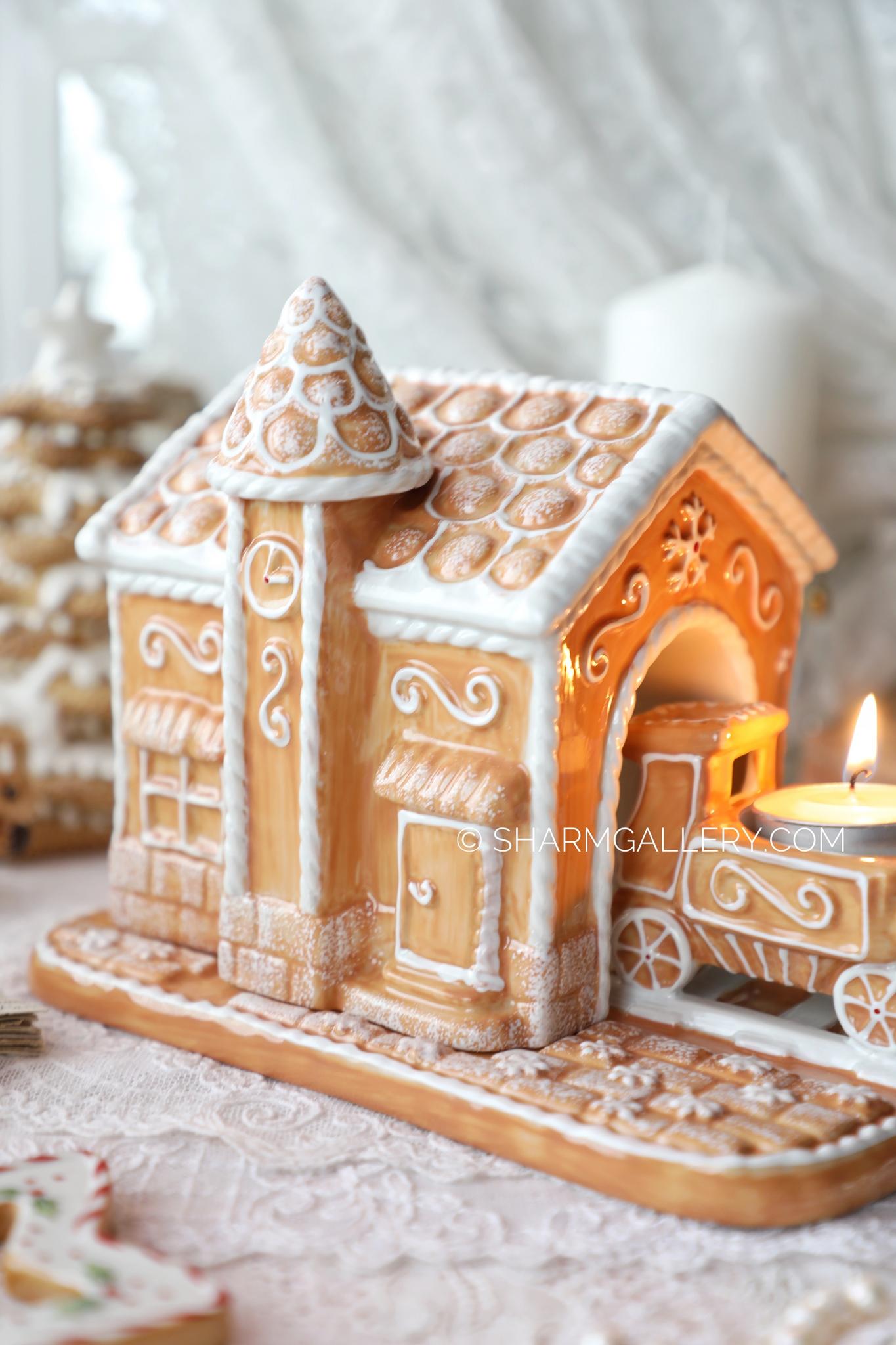 "Пряничный домик подсвечник с паровозиком" Winter Bakery decoration фарфор Villeroy and Boch Германия
