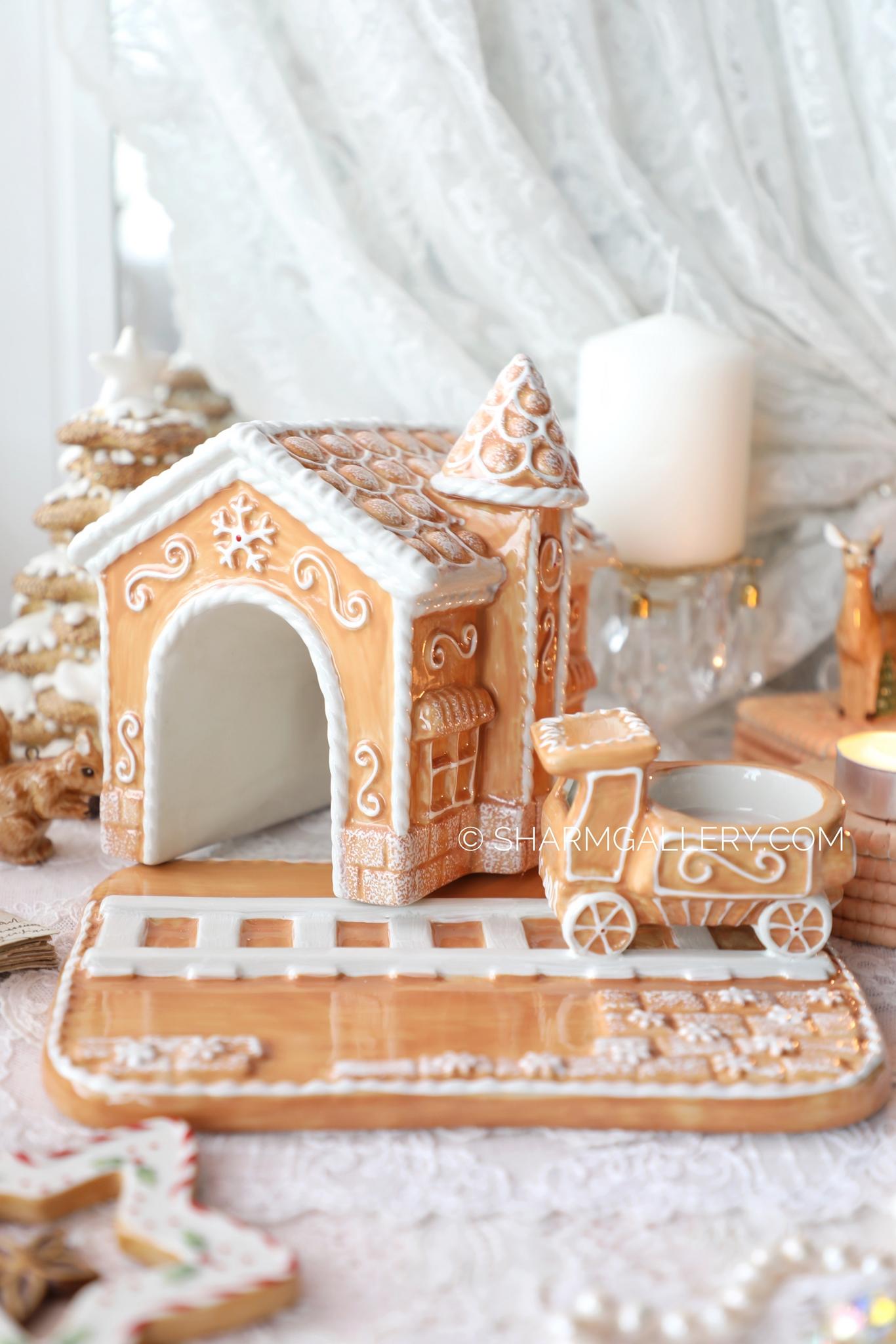 "Пряничный домик подсвечник с паровозиком" Winter Bakery decoration фарфор Villeroy and Boch Германия