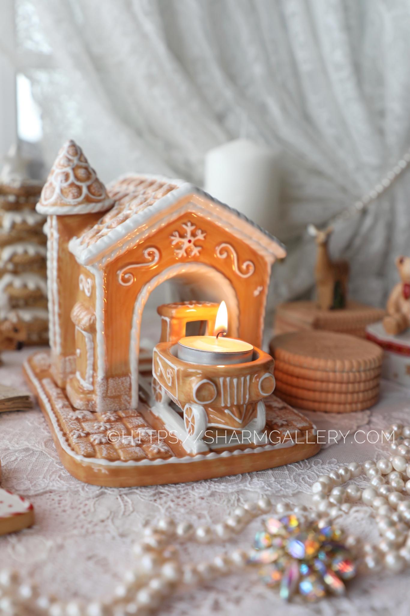 "Пряничный домик подсвечник с паровозиком" Winter Bakery decoration фарфор Villeroy and Boch Германия