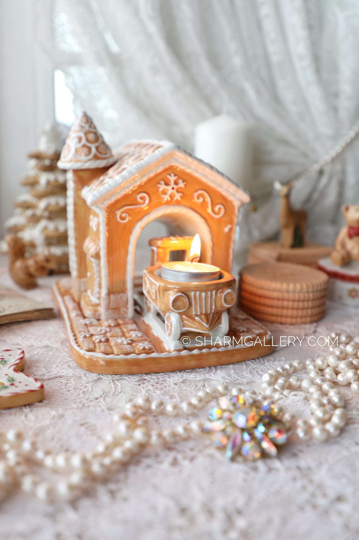 "Пряничный домик подсвечник с паровозиком" Winter Bakery decoration фарфор Villeroy and Boch Германия