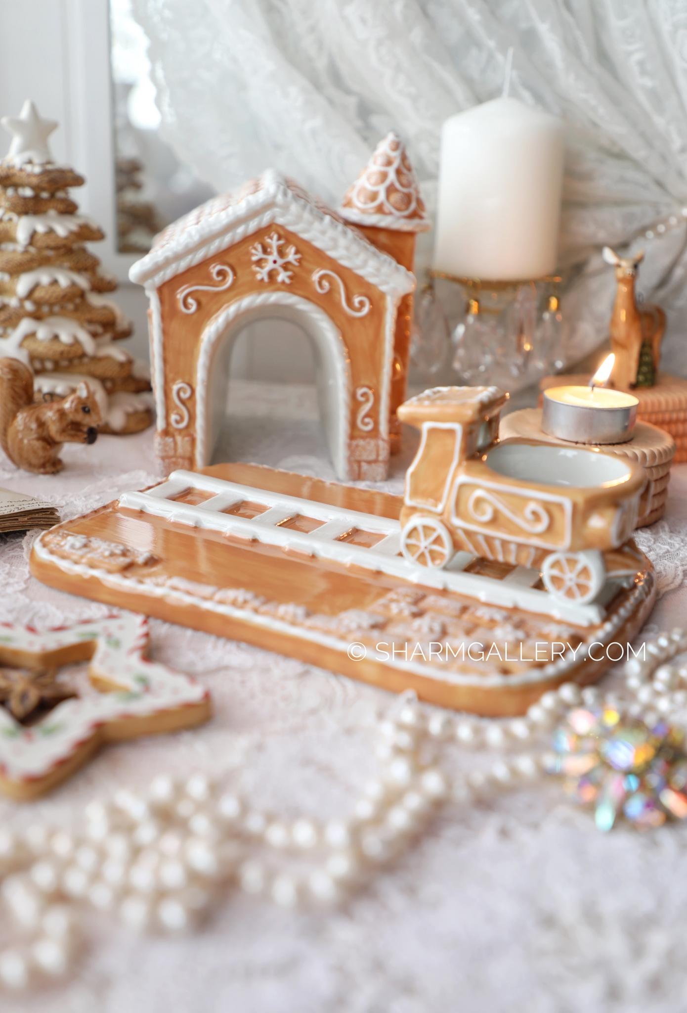 "Пряничный домик подсвечник с паровозиком" Winter Bakery decoration фарфор Villeroy and Boch Германия